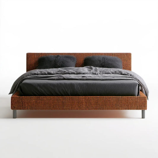 Tapicerowane łóżko dwuosobowe z poliestru, pomarańczowo-czarne, 160 × 200 cm