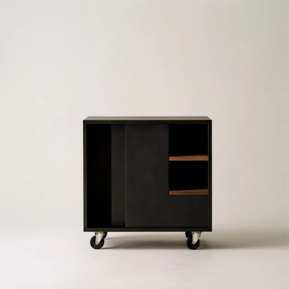 Czarna szafka na kółkach z MDF 90 x 40 x 95 cm