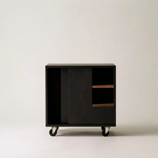 Czarna szafka na kółkach z MDF 90 x 40 x 95 cm