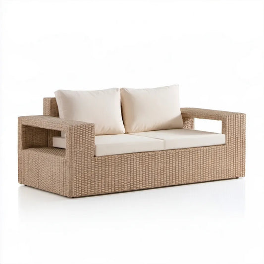 Dwuosobowa sofa ogrodowa z technorattanu PE Beżowa/Kremowa 160 x 80 x 75 cm