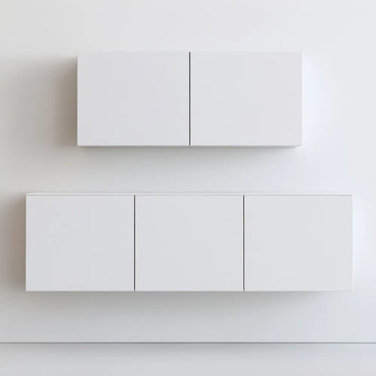 Zestaw białych szafek wiszących 180 x 40 x 35 cm i 120 x 35 x 32 cm