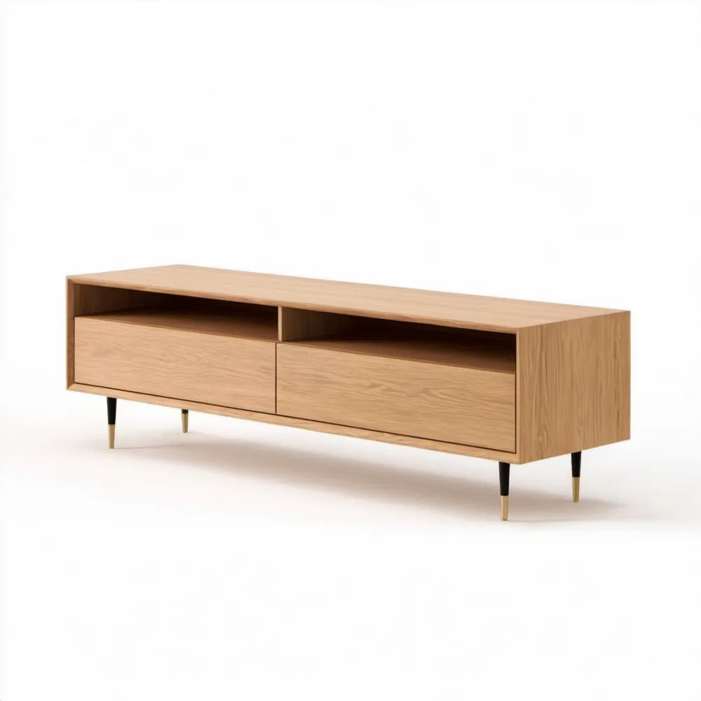 Szafka RTV 180 × 40 × 55 cm z naturalnego dębu, jasny dąb/czarny/złoty