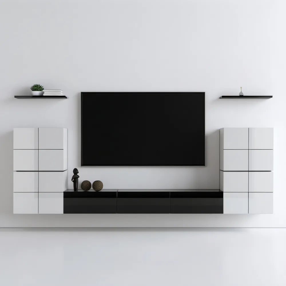 Wiszczący zestaw mebli do salonu biało-czarny 300 × 30 × 120 cm