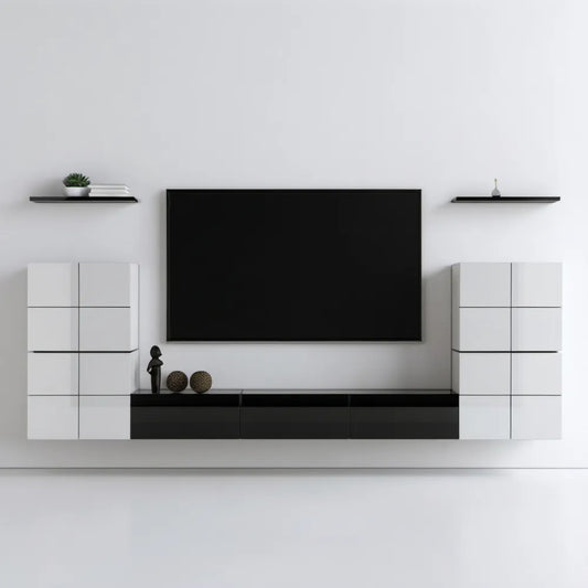 Wiszczący zestaw mebli do salonu biało-czarny 300 × 30 × 120 cm