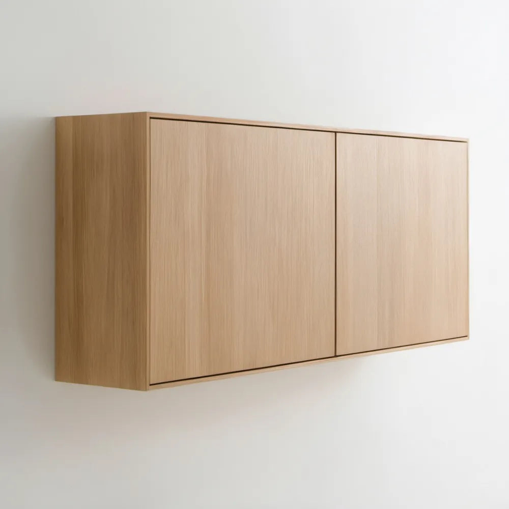 Wisząca szafka RTV z MDF w okleinie jasnego dębu 120 x 35 x 60 cm